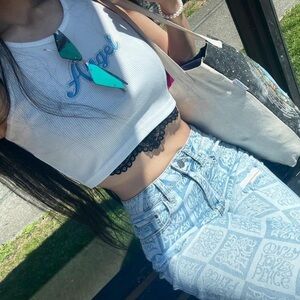 Y2K Embroidered Sheer Crop Tank Top